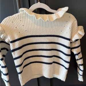Jcrew striped Ruffle Sweater - Cream and navy